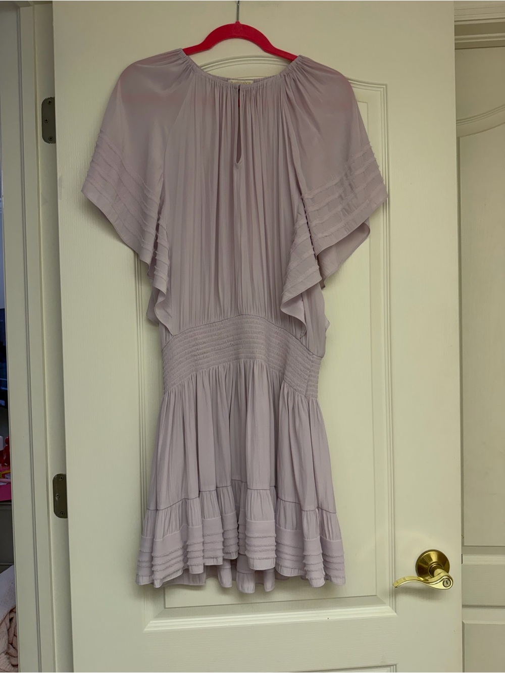 EUC Ramy Brook Light Lavender Pleated Flutter Sleeve Mini Dress Size L